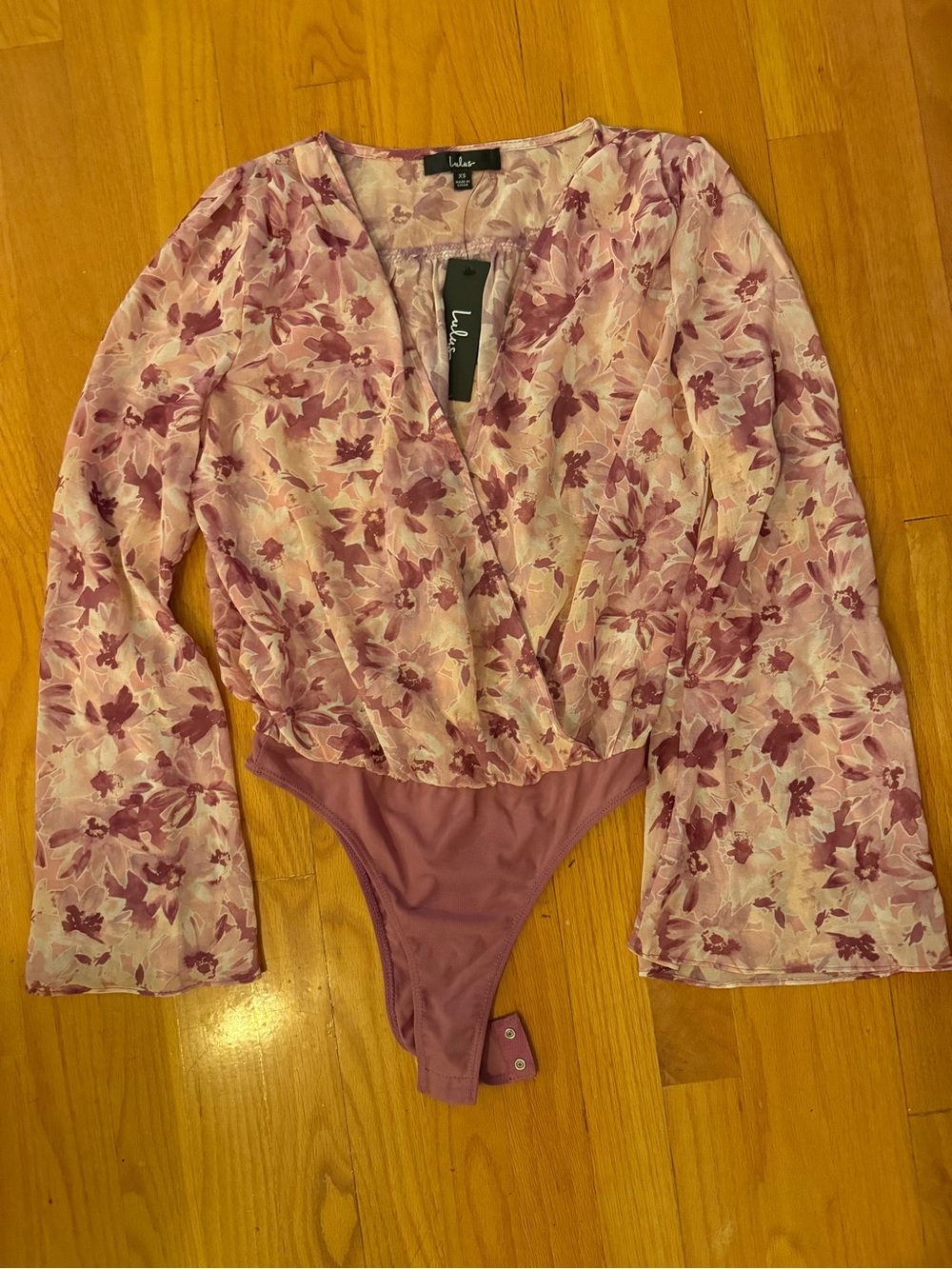 Lulu's Dusty Rose Floral Wrap Bodysuit